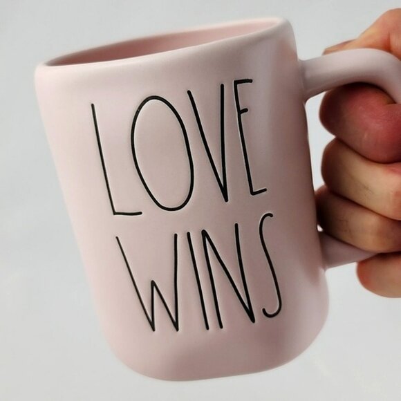 ⭐️2/ $50⭐️ Rae Dunn Artisan  Ceramic Mug Pastel Pink Large Letters LOVE WINS - Picture 7 of 10